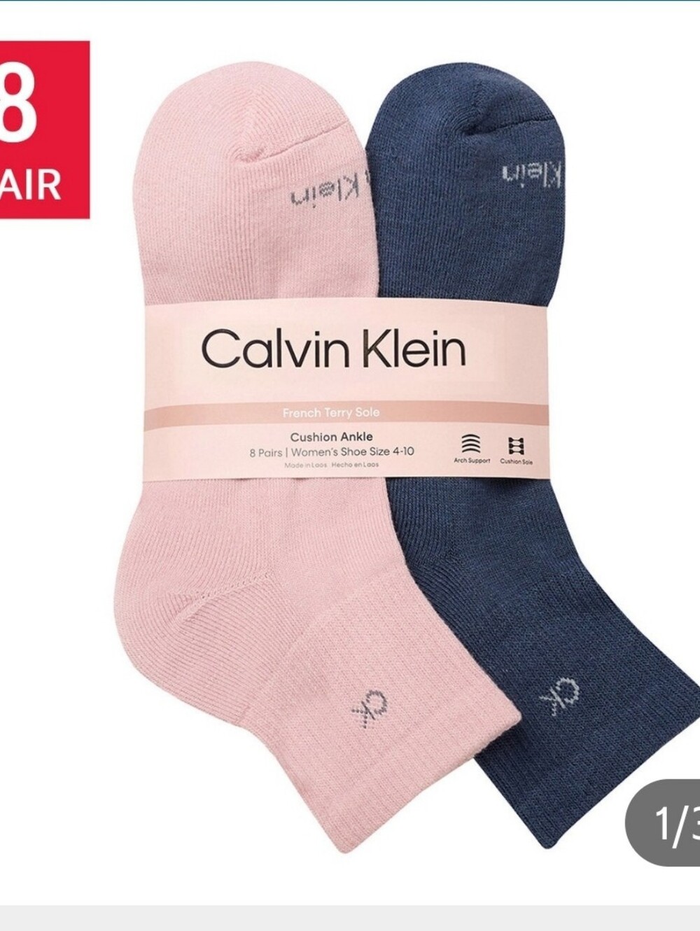 (6)Calvin Klein Women's Cushion High Quater Ankle Socks -  (8-Pair)